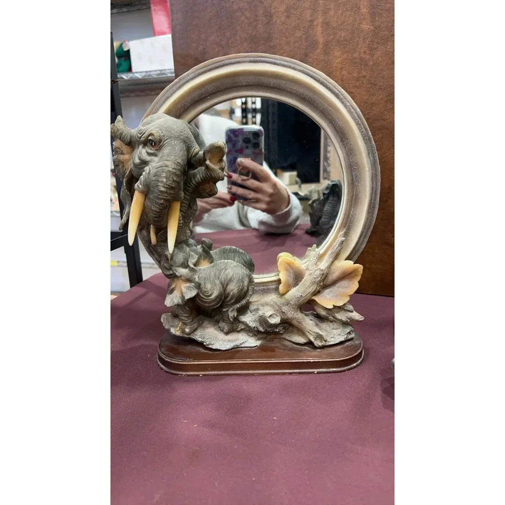 Elephant Figurine Collection – Decorative Resin Statues Mirror Piece & Accents